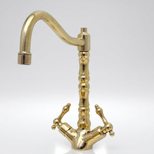 Unlacquered Brass Victorian Single Hole Faucet with Lever Handles