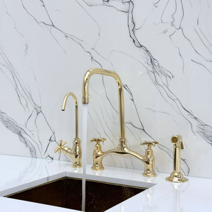 Unlacquered Brass Vintage Bridge Kitchen Faucet with Cross Handles – Grosvenor – alternate view 4