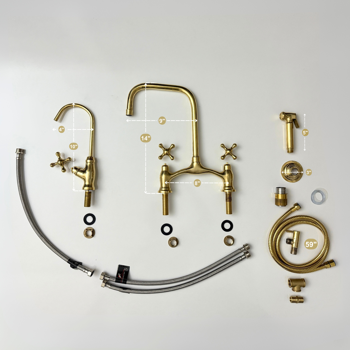 Unlacquered Brass Vintage Bridge Kitchen Faucet with Cross Handles – Grosvenor – alternate view 12