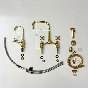 Unlacquered Brass Vintage Bridge Kitchen Faucet with Cross Handles – Grosvenor – alternate view 12