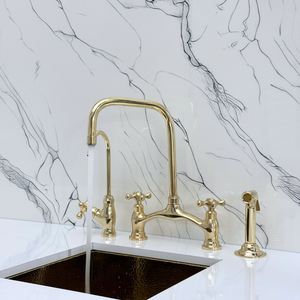 Unlacquered Brass Vintage Bridge Kitchen Faucet with Cross Handles – Grosvenor – alternate view 2