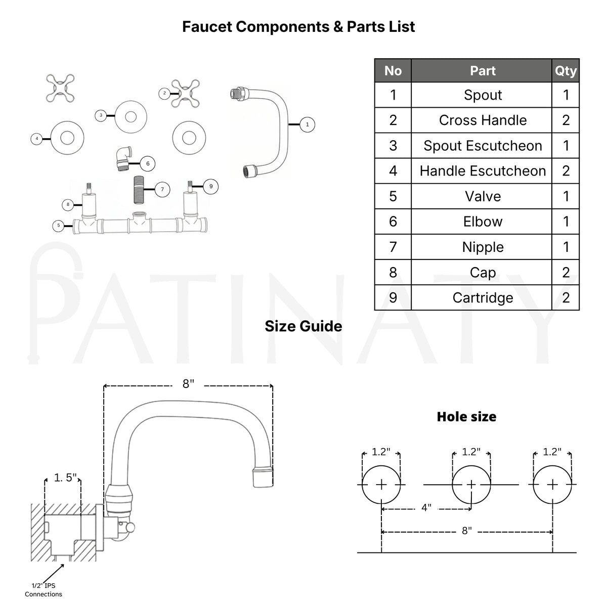 Unlacquered Brass Wall-Mount Bathroom Faucet with Cross handles
