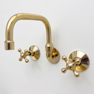 Unlacquered Brass Wall-Mount Bathroom Faucet with Cross handles