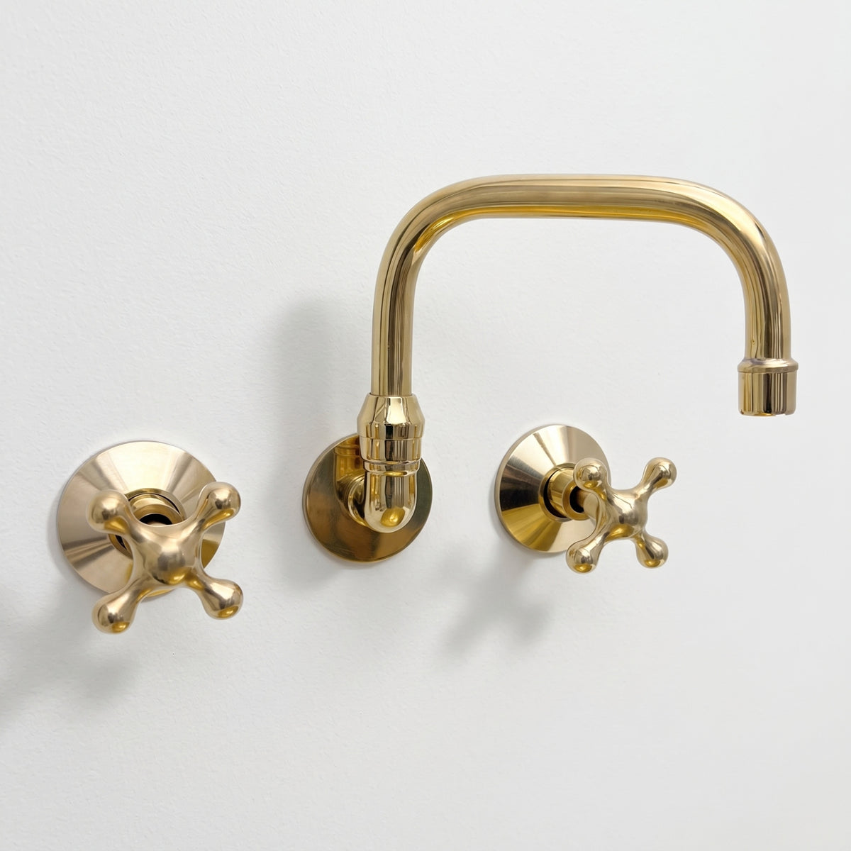 Unlacquered Brass Wall-Mount Bathroom Faucet with Cross handles
