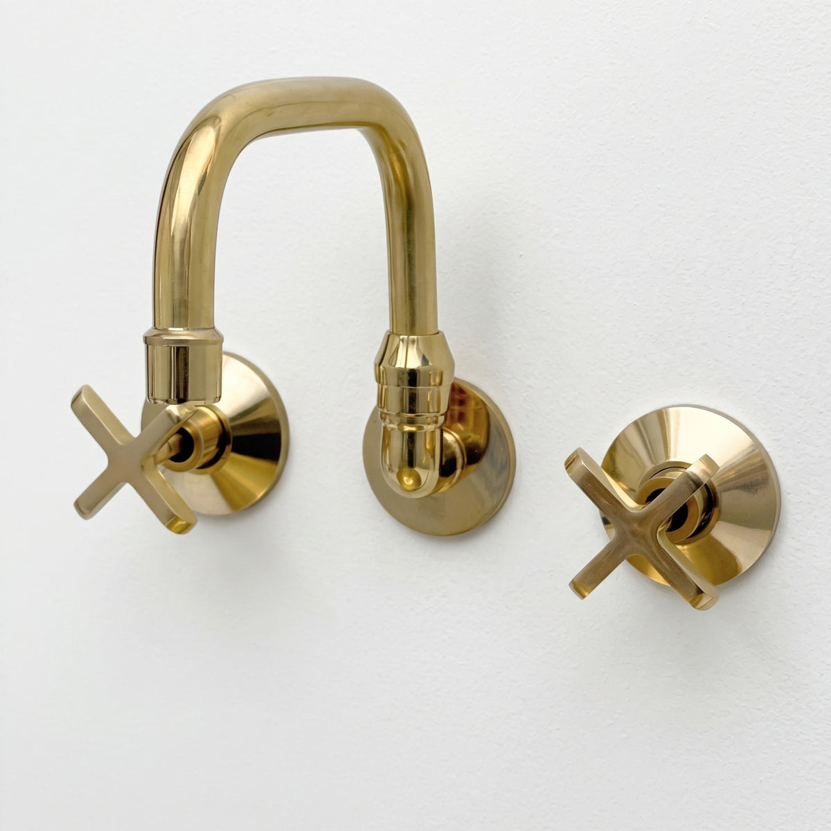 Unlacquered Brass Wall-Mount Bathroom Faucet with Cross handles