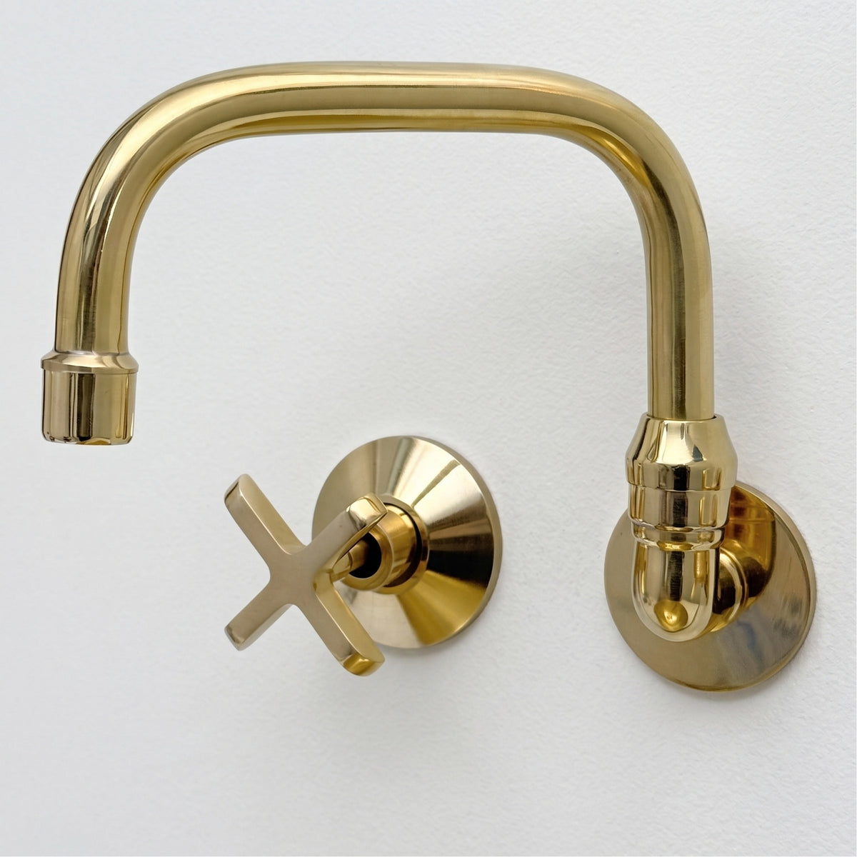 Unlacquered Brass Wall-Mount Bathroom Faucet with Cross handles