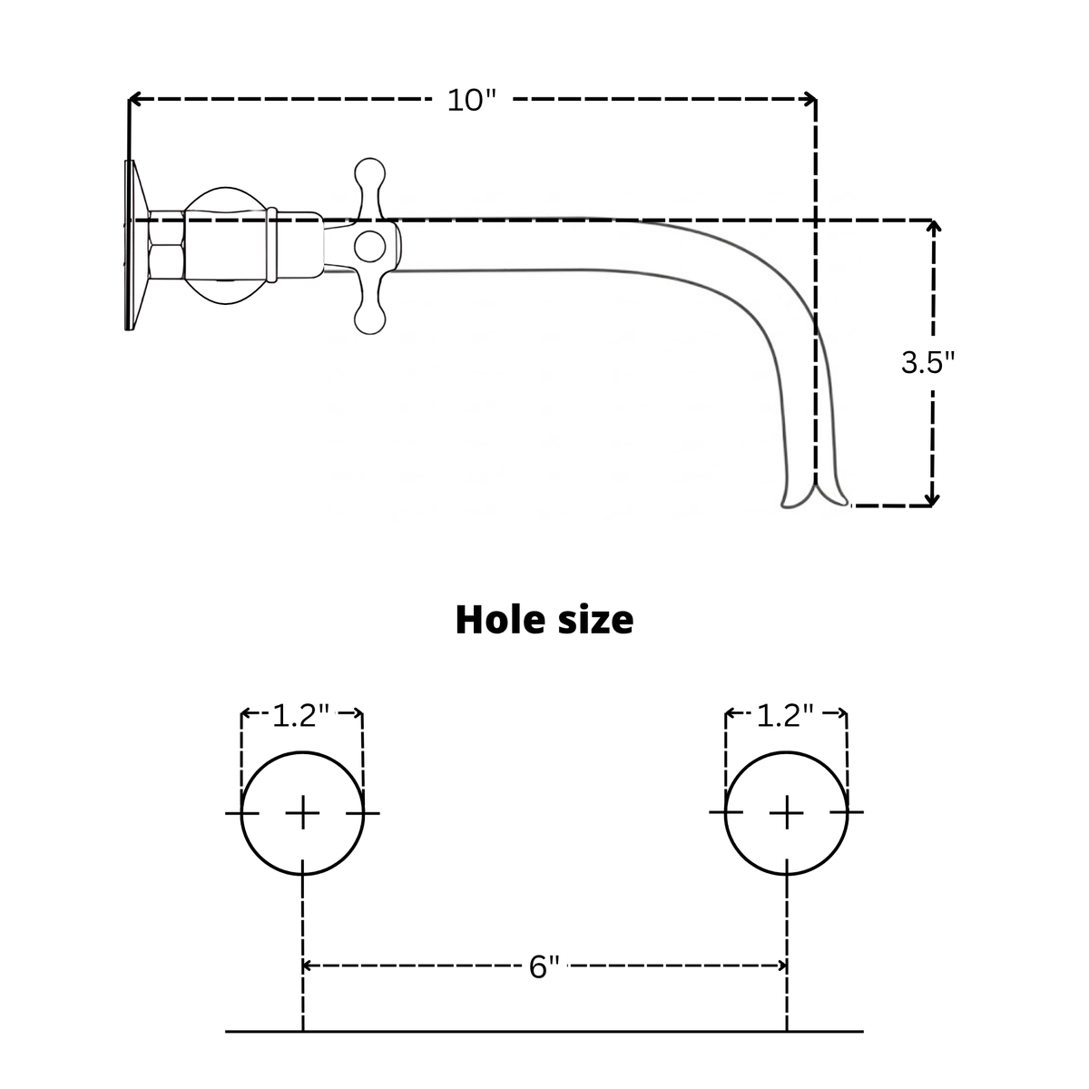 10" Ball-Center unlacquered brass wall faucet, 6" spread with cross handles – alternate view 9