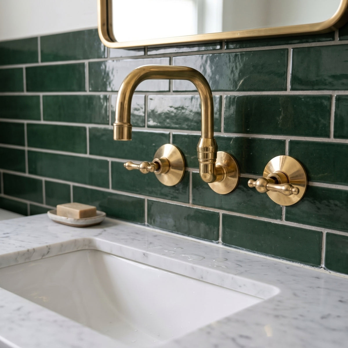 Unlacquered Brass Wall-Mount Bathroom Faucet with Lever handles
