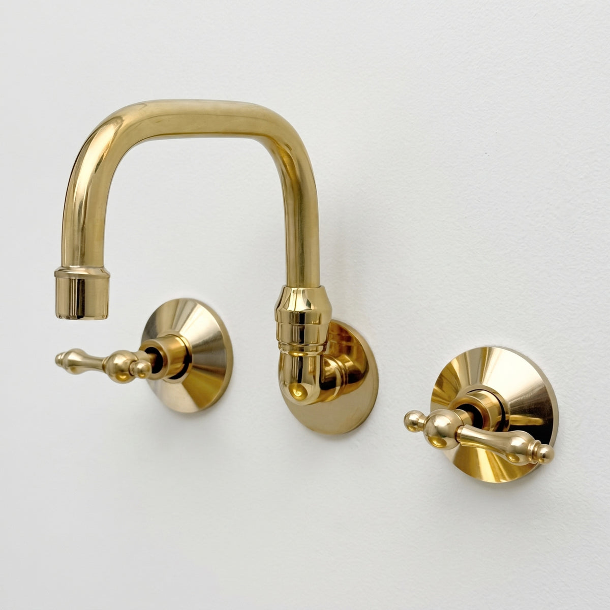Unlacquered Brass Wall-Mount Bathroom Faucet with Lever handles