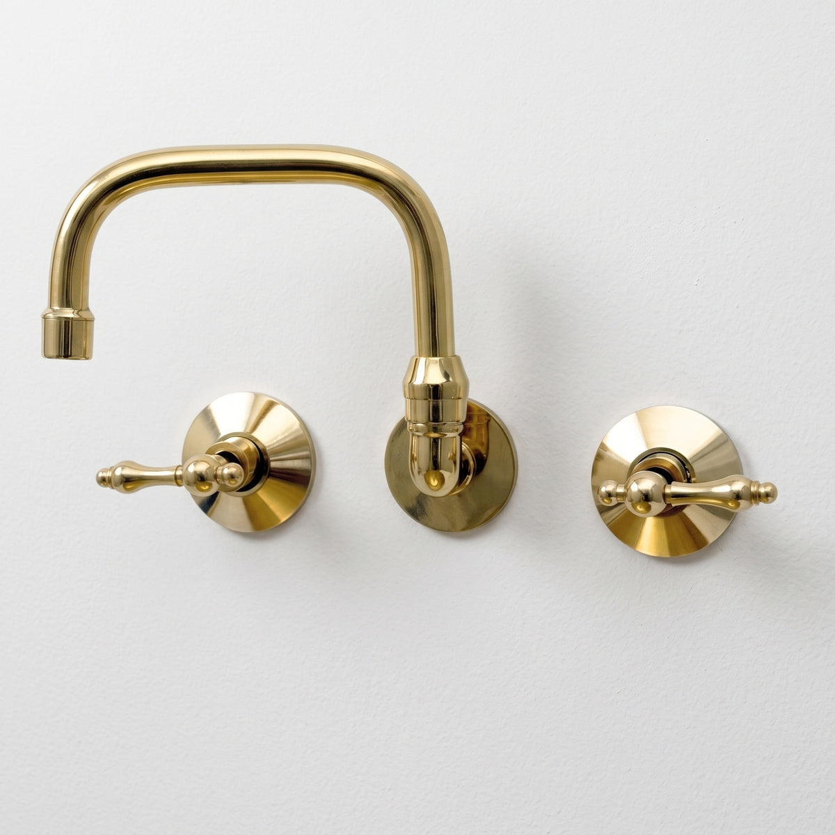 Unlacquered Brass Wall-Mount Bathroom Faucet with Lever handles