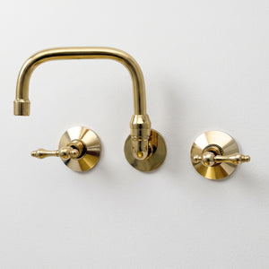 Unlacquered Brass Wall-Mount Bathroom Faucet with Lever handles