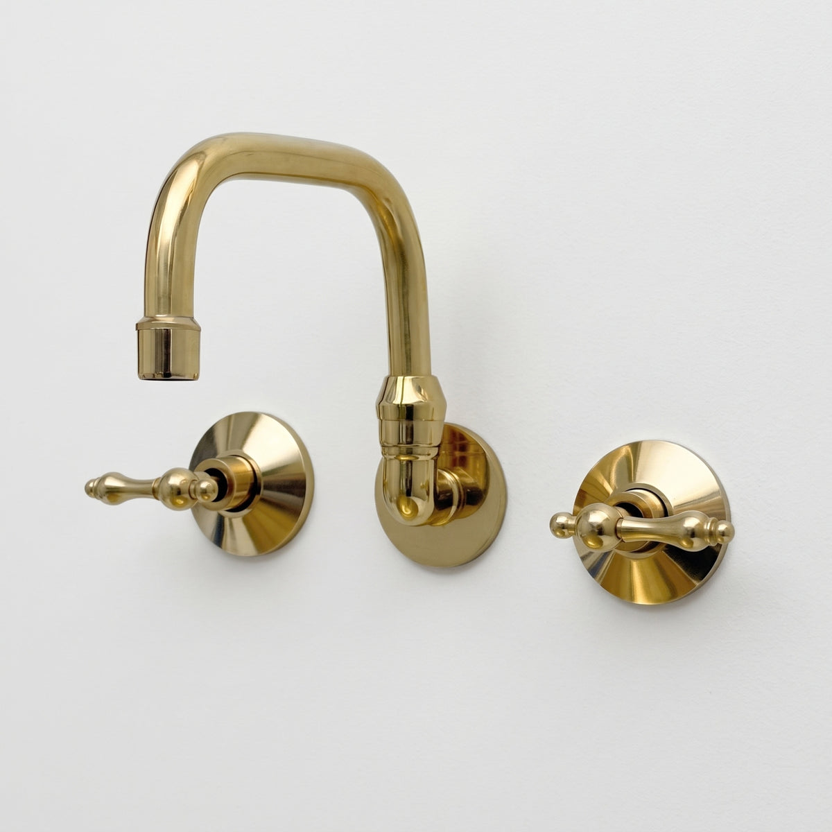 Unlacquered Brass Wall-Mount Bathroom Faucet with Lever handles