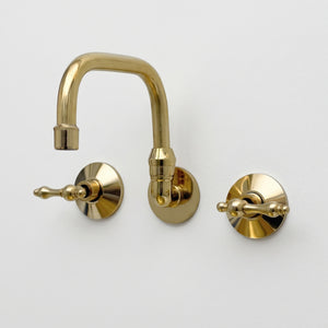 Unlacquered Brass Wall-Mount Bathroom Faucet with Lever handles