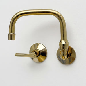 Unlacquered Brass Wall-Mount Bathroom Faucet with Lever handles
