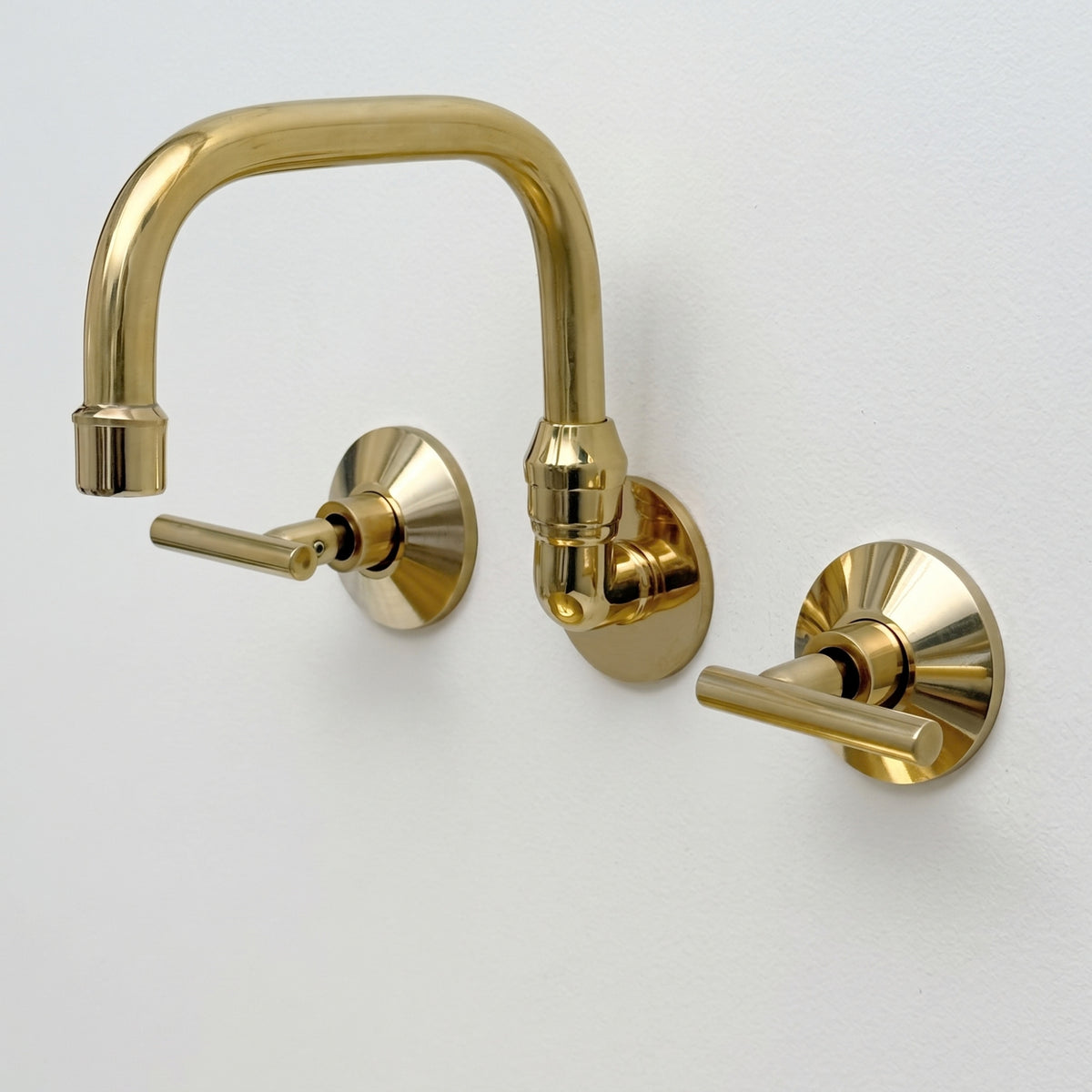 Unlacquered Brass Wall-Mount Bathroom Faucet with Lever handles