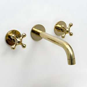 Unlacquered Brass Wall-Mount Faucet with Cross handles