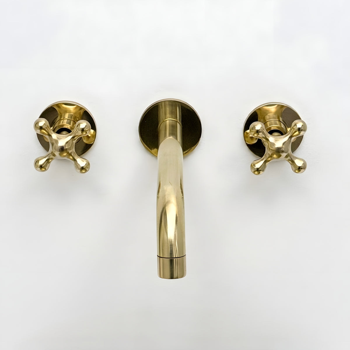 Unlacquered Brass Wall-Mount Faucet with Cross handles
