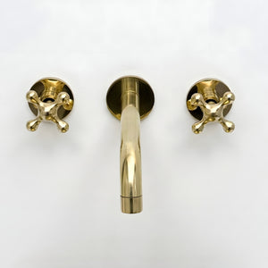 Unlacquered Brass Wall-Mount Faucet with Cross handles