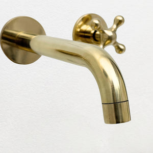 Unlacquered Brass Wall-Mount Faucet with Cross handles