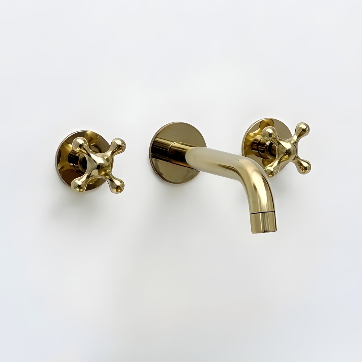 Unlacquered Brass Wall-Mount Faucet with Cross handles