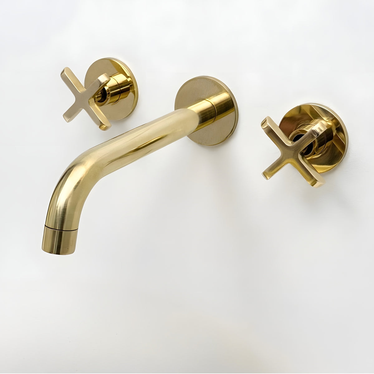 Unlacquered Brass Wall-Mount Faucet with Cross handles