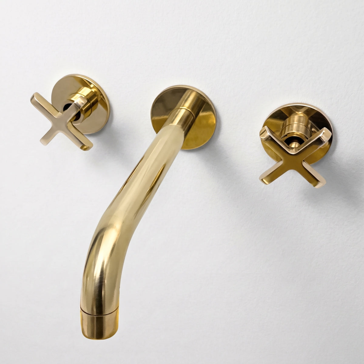 Unlacquered Brass Wall-Mount Faucet with Cross handles
