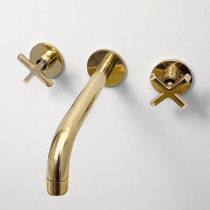 Unlacquered Brass Wall-Mount Faucet with Cross handles