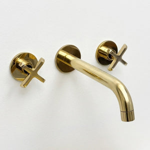 Unlacquered Brass Wall-Mount Faucet with Cross handles