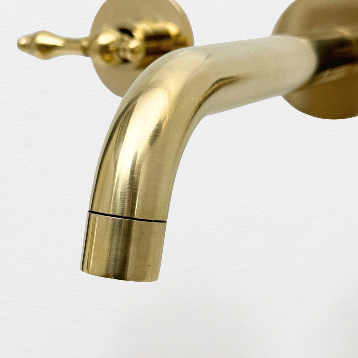 Unlacquered Brass Wall-Mount Faucet with Lever handles, Push-Up Drain & P-trap