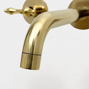 Unlacquered Brass Wall-Mount Faucet with Lever handles, Push-Up Drain & P-trap