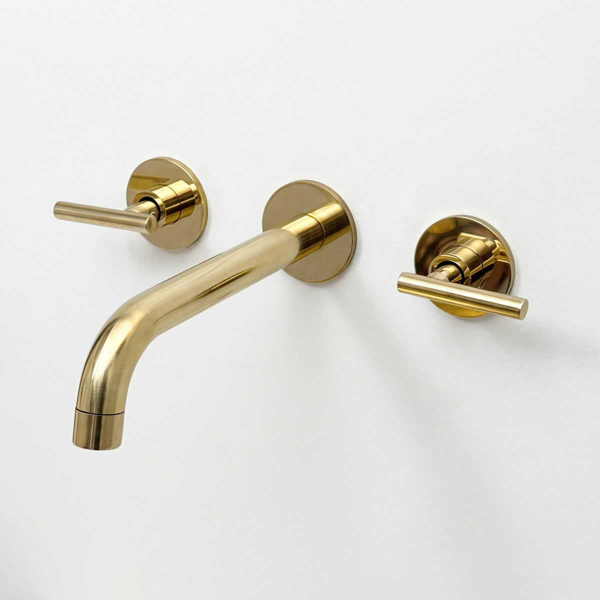 Unlacquered Brass Wall-Mount Faucet with Lever handles, Push-Up Drain & P-trap