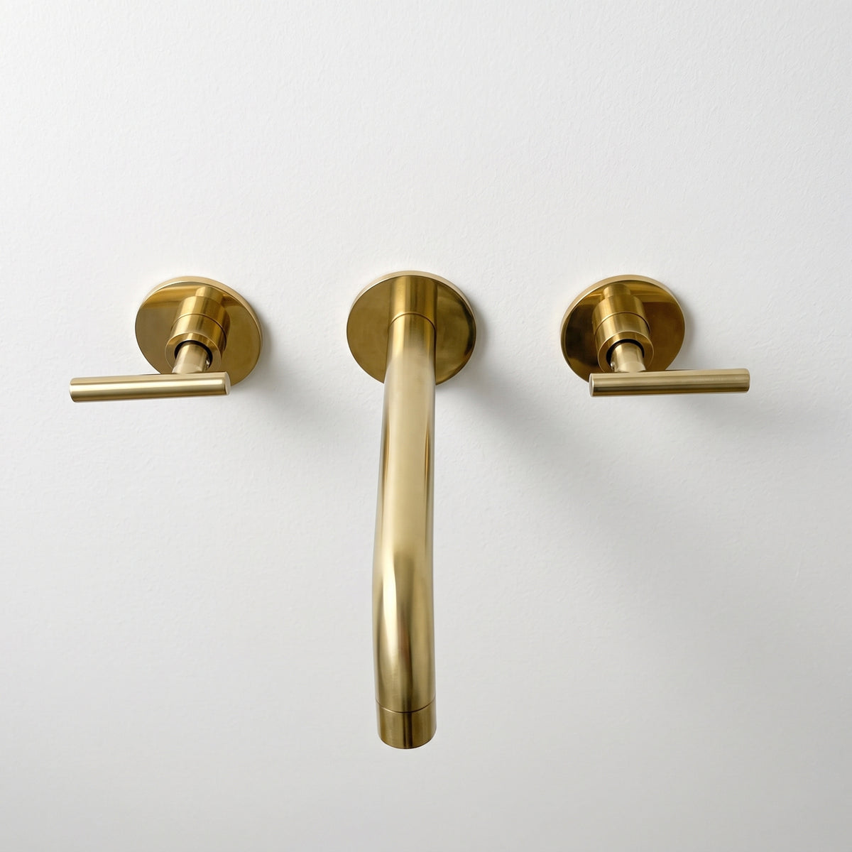 Unlacquered Brass Wall-Mount Faucet with Lever handles, Push-Up Drain & P-trap