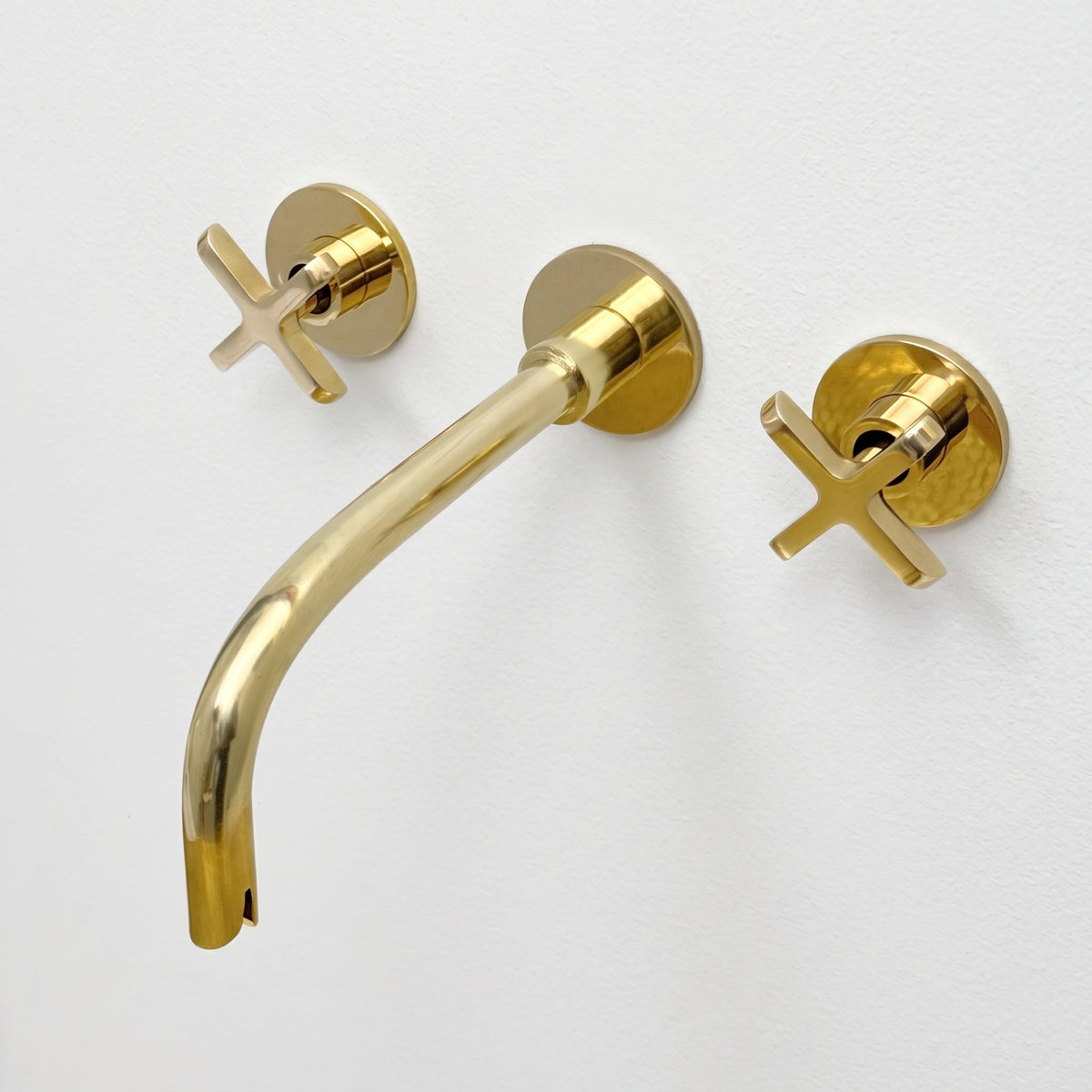 Unlacquered Brass Wall-Mount Sink Faucet with Cross handles