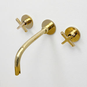 Unlacquered Brass Wall-Mount Sink Faucet with Cross handles