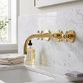Unlacquered Brass Wall-Mount Sink Faucet with Cross handles