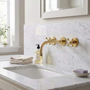 Unlacquered Brass Wall-Mount Sink Faucet with Cross handles