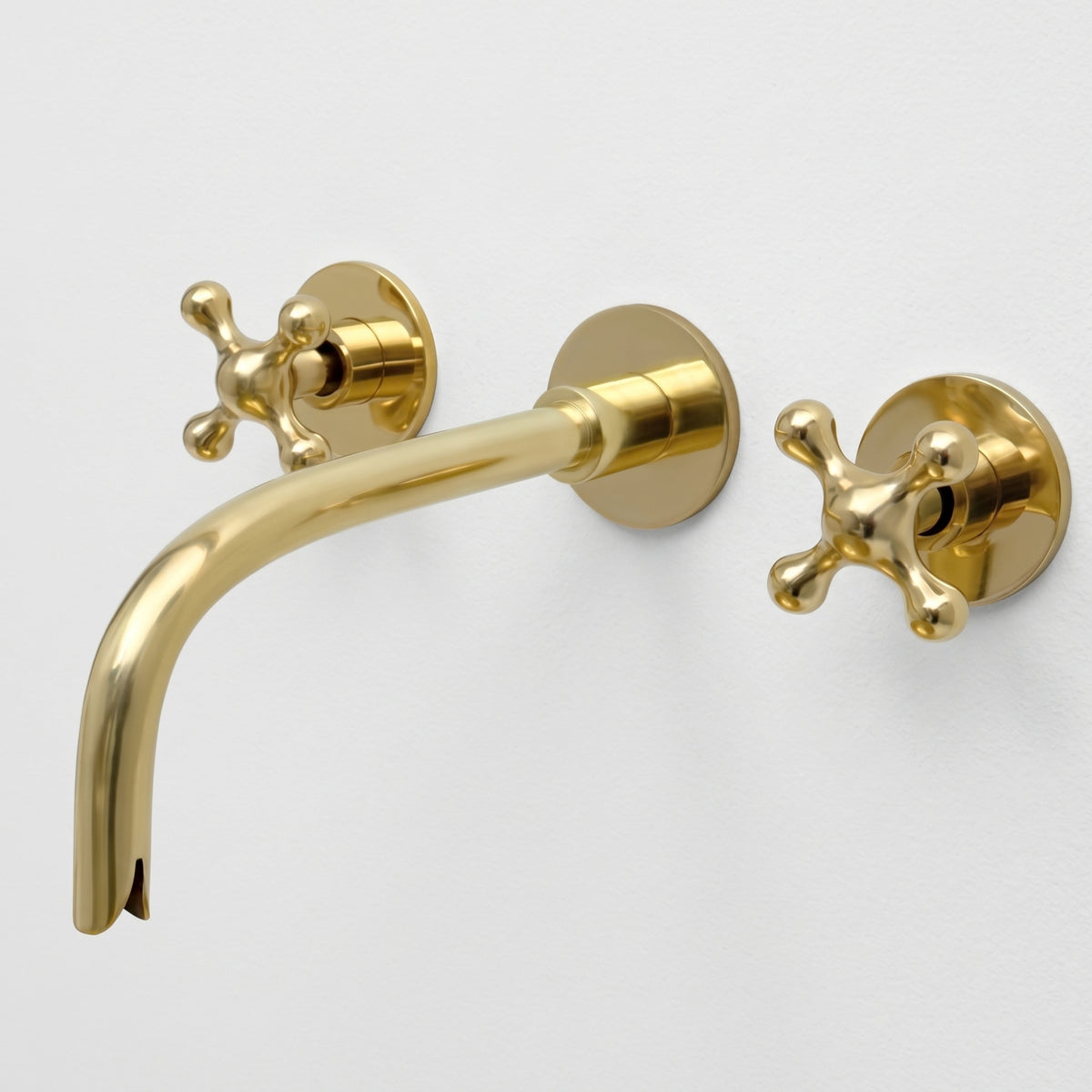 Unlacquered Brass Wall-Mount Sink Faucet with Cross handles