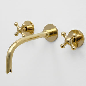 Unlacquered Brass Wall-Mount Sink Faucet with Cross handles