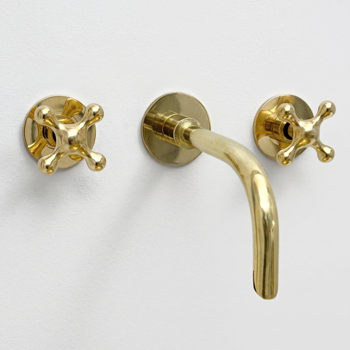 Unlacquered Brass Wall-Mount Sink Faucet with Cross handles