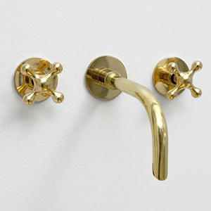Unlacquered Brass Wall-Mount Sink Faucet with Cross handles