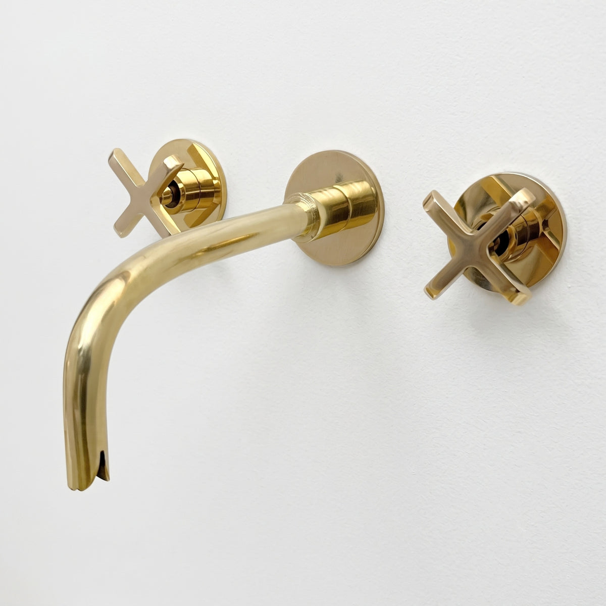 Unlacquered Brass Wall-Mount Sink Faucet with Cross handles