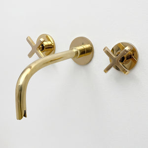 Unlacquered Brass Wall-Mount Sink Faucet with Cross handles