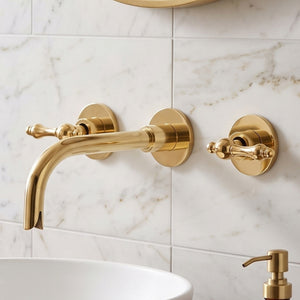 Unlacquered Brass Wall-Mount Sink Faucet with Lever handles