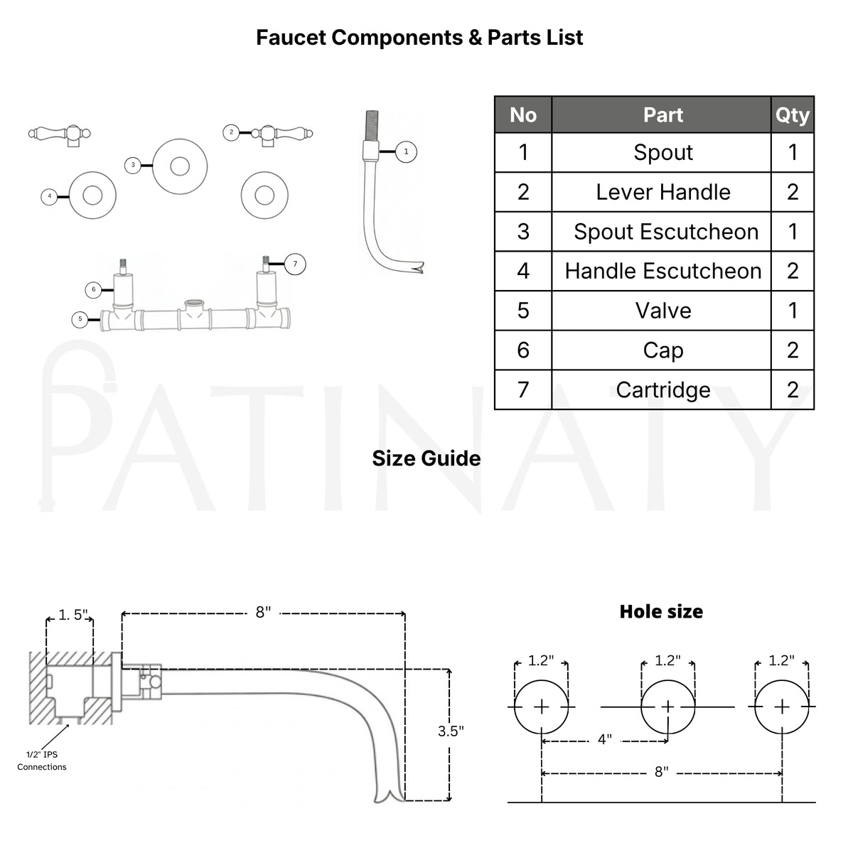 Unlacquered Brass Wall-Mount Sink Faucet with Lever handles