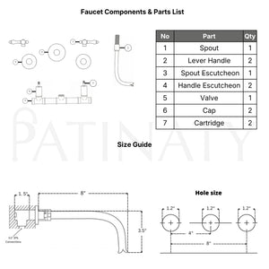 Unlacquered Brass Wall-Mount Sink Faucet with Lever handles