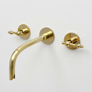 Unlacquered Brass Wall-Mount Sink Faucet with Lever handles