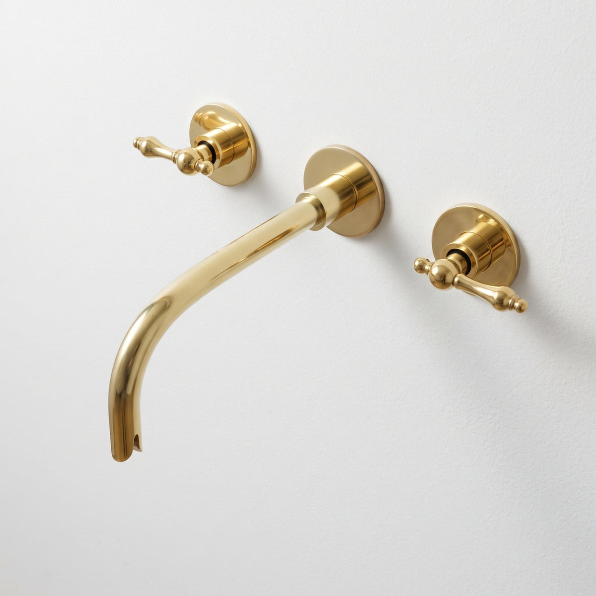 Unlacquered Brass Wall-Mount Sink Faucet with Lever handles