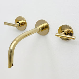 Unlacquered Brass Wall-Mount Sink Faucet with Lever handles