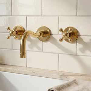 Unlacquered Brass Wall Mount Bathroom Faucet with Cross handles