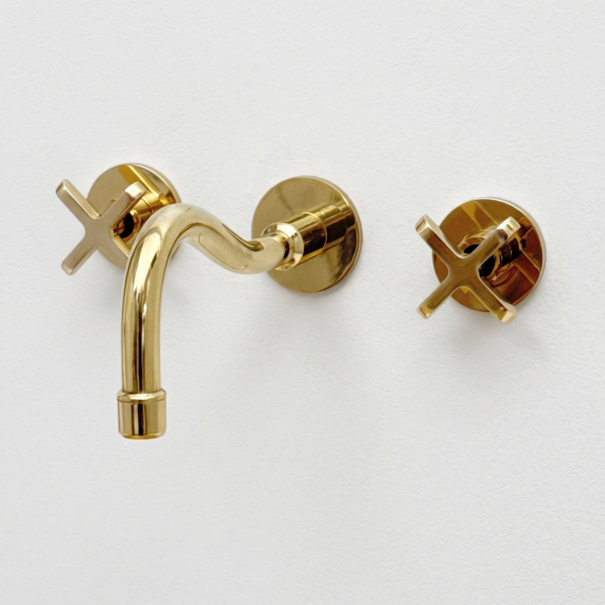 Unlacquered Brass Wall Mount Bathroom Faucet with Cross handles